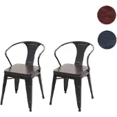 Mendler 2er-Set Esszimmerstuhl HWC-H10d, Stuhl Küchenstuhl Chesterfield Metall Kunstleder Industrial Gastronomie schwarz-braun
