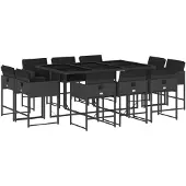 vidaXL 11-tlg. Garten-Essgruppe mit Kissen Schwarz Poly Rattan