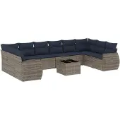 vidaXL 11-teiliges Gartensofa-Set mit Kissen, grau, Polyrattan