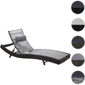Mendler Sonnenliege Savannah, Relaxliege Gartenliege Liege, Poly-Rattan braun-meliert, Bezug grau