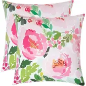 Homescapes OUTDOOR-KISSEN 2er-Set 45/45 cm – Rosa Pfingstrosen
