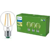 Philips Ultra Efficient LED Filament Lampe E27 Birne - A60 2,3W 806lm 2700K Dreierpack