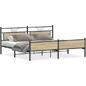 vidaXL Metallbett ohne Matratze Sonoma-Eiche 193x201 cm