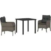 vidaXL Garten Essgruppe 3 Stk. Grau Poly-Rattan