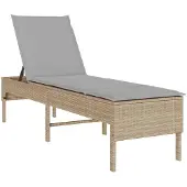 vidaXL Sonnenliege mit Auflage Beige 55x200x44 cm Poly Rattan