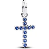 Pandora 794063C01 Charm-Anhänger Kreuz Silber mit Blauen Steinen