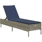 vidaXL Sonnenliege mit Kissen Grau Poly Rattan