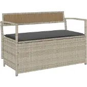 vidaXL Gartenbank mit Stauraum und Kissen Hellgrau Poly Rattan