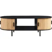 En.casa Couchtisch ‘Tvedestrand’ mit 2 Schiebetüren Metallbeine 120 x 55 x 40 cm Schwarz / Natur