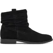 Tamaris Stiefelette , Damen, Gr. 39, Textil, schwarz, Veloursleder, unifarben, Schuhe Stiefelette, Blockabsatz, Boots mit Falten im slouchy Look