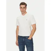 Tommy Hilfiger für Herren. MW0MW39249 Weißes T-Shirt mit V-Ausschnitt (M), Lässig, Baumwolle, Kurzarm