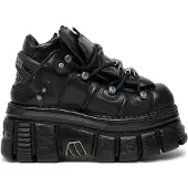 New rock 106-S29 TOWER SHOES Biker-Punk-Gothic-Stiefel aus schwarzem Leder in Metallic-Optik