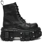 New rock Unisex-Kampfplattformstiefel aus schwarzem Leder – TANK083-C1