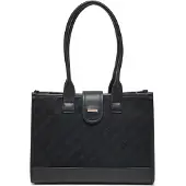 WITTCHEN Damen-Schultertasche, klassisch, mit Stoffeinsatz, Schwarz, Kunstleder