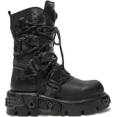 New rock schwarze Lederstiefel mit mittlerer Wade-391-S18