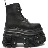 New rock Militärstiefel aus schwarzem Metallic-Leder – MILI083CCT-C4