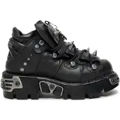 New rock schwarze Leder-Stiefeletten mit Spikes-110-S1
