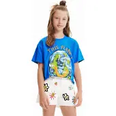 Desigual T-Shirt 23SBTK09 Blau Regular Fit 116