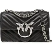 Pinko Umhängetasche Love One Mini DC Sheep Nappa Chevron Black - Old Silver schwarz