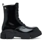 Calvin Klein Damen Stiefeletten Schwarz glänzend mit CK-Logo 4,5 cm Sohlenhöhe