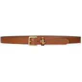 Lauren Accesorios für Damen. 412968763002 Schmaler Ledergürtel mit braunem Logo (S), Lässig