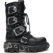New rock Schwarze mittelhohe Gothic-Lederstiefel-391-S1