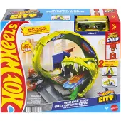 Hot Wheels City Schlangen-Spiralattacke Spielset mit Die-Cast-Spielzeugauto im Maßstab 1:64 und schnellem Track-Stecksystem, Fahrzeug- & Schienen-Set, 4 Jahr(e), Kunststoff, Mehrfarbig