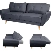 Mendler 3er-Sofa HWC-J19, Couch Klappsofa Lounge-Sofa, Schlaffunktion 203cm Stoff/Textil anthrazit