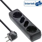 InLine Steckdosenleiste, 4-fach, 2x Schutzkontakt + 2x Euro, schwarz, 5m, 5 m, Abgewinkelt, 1,5 mm², Schwarz, Kunststoff, 2 AC-Ausgänge