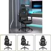 The Living Store Gaming-Stuhl mit Massage & Fußstütze Schwarz & Grau Kunstleder
