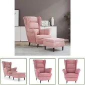 The Living Store Ohrensessel mit Hocker Rosa Samt