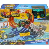 Hot Wheels Monster Trucks Corkscrew Shark Smash Trackset und Spielzeugtruck Mega-Wrex im Maßstab 1:64, Monstertruck- & Schienen-Set, 4 Jahr(e), Kunststoff, Mehrfarbig