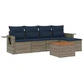 vidaXL 6-teiliges Gartensofa-Set mit Kissen, grau, Polyrattan