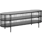 Beliani TV-Möbel Schwarz MDF-Platte mit Metallbeinen 2 Ablagefächer Oval Niedrig Schmal Offen Gitter-Optik 140 x 44 cm Retro Wohnzimmer TV-Lowboard