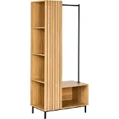 Beliani Flurgarderobe Set Hellbraun Holzoptik Lamellen 175 cm Hoch Schmal mit 5 Fächern u. Kleiderstange Landhausstil für Flur Büro Schlafzimmer