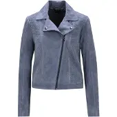 MADELEINE Kurze Bikerjacke aus softem Ziegenvelours in rauchblau | Gr.: 36