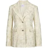 MADELEINE Jerseyblazer "Blazer Bouclé-Blazer mit Fransen-Akzenten", Damen, Gr. 42, weiß (perlweiß, goldfarben), Obermaterial: 60% Polyester PES. 40% Baumwolle CO., Modern, normal, Blazer Jerseyblazer