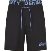 DENIMFY Badehose Herren Lang Badeshorts Doppelter Bund DFNeo - Black-Maya Blue - L