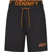 DENIMFY Badehose Herren Lang Badeshorts Doppelter Bund DFNeo - Black-Shiny Orange - M
