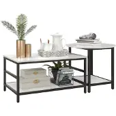 HOMCOM Beistelltisch Stahl Spanplatte 80L x 54B x 41H cm Schwarz+Weiß