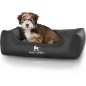 Knuffelwuff Hundebett Milan aus laser-gestepptem Kunstleder M-L 85 x 63cm Schwarz