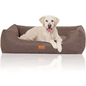 Knuffelwuff Hundebett Lotte aus Velours mit feinem handgewebten Charakter XL 105 x 75cm grau-braun