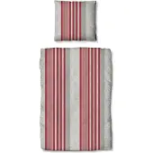 TRAUMSCHLAF Flanell Bettwäsche Mountain Stripe Berry 160x210 cm + 65x100 cm