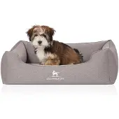 Knuffelwuff Kuschelwuff orthopädisches Hundebett Leano aus Velours mit handgewebtem Charakter M-L 85 x 63cm grau
