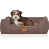 Knuffelwuff Hundebett „Lotte“ aus Velours mit feiner, handgewebter Struktur, Größe M-L, 85 x 63 cm, graubraun