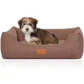 Knuffelwuff Hundebett Lotte aus Velours mit feinem Handwebcharakter M-L 85 x 63cm Lichtbraun