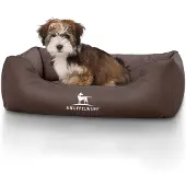 Knuffelwuff Hundebett Milan aus laser-gestepptem Kunstleder M-L 85 x 63cm Braun