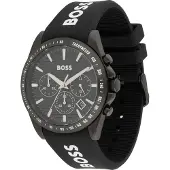 BOSS Chronograph mit schwarzem Zifferblatt und Silikonarmband mit Logo Grösse ONESI