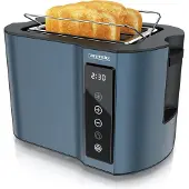 Arendo Toaster Wärmeisoliertes Doppelwandgehäuse, Display mit Restzeitanzeige, 2 kurze Schlitze, für 2 Scheiben, 800 W, Touchpanel, Brötchenaufsatz, 7 Bräunungsgrade