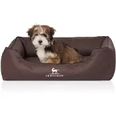 Knuffelwuff Orthopädisches Hundebett Madison aus laser-gestepptem Kunstleder M-L 85 x 63cm Braun
